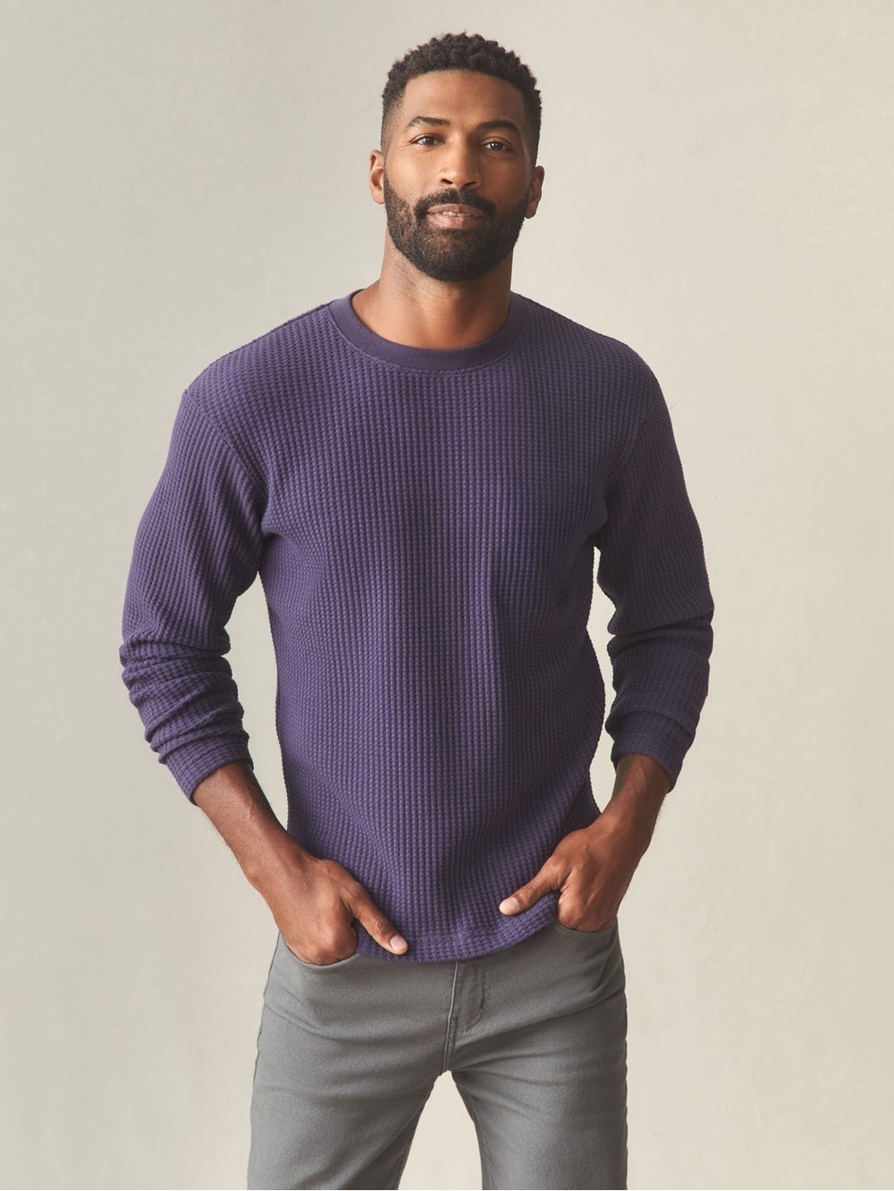 NWOT American Giant Men's Waffle Long Sleeve Crew Purple Velvet Top